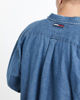 Vintage, 90s, Tommy, Hilfiger, Jeans, Denim, Button, Up, Shirt, The Real Deal, size extra large, colour Blue, newtown, sydney, australia, thrift store, opshop, preloved, secondhand, sustainable, retro, antique, 70s, 80s, 90s, 2000s, 00s, fashion, clothing, streetwear, trendy, garment, style, boutique, store, shop, archive, sale, cheap, best, top, Shirts