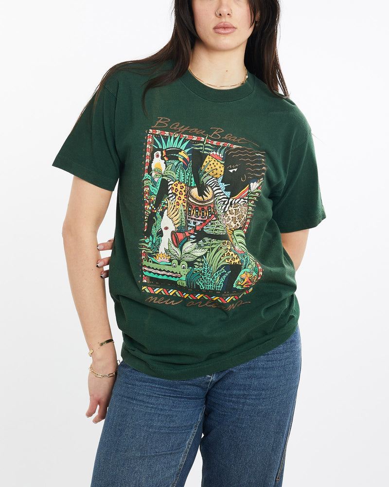 Vintage, 1991, New, Orleans, Bayou, Beat', Tee, The Real Deal, size medium, colour Green, newtown, sydney, australia, thrift store, opshop, preloved, secondhand, sustainable, retro, antique, 70s, 80s, 90s, 2000s, 00s, fashion, clothing, streetwear, trendy, garment, style, boutique, store, shop, archive, sale, cheap, best, top, T-Shirts