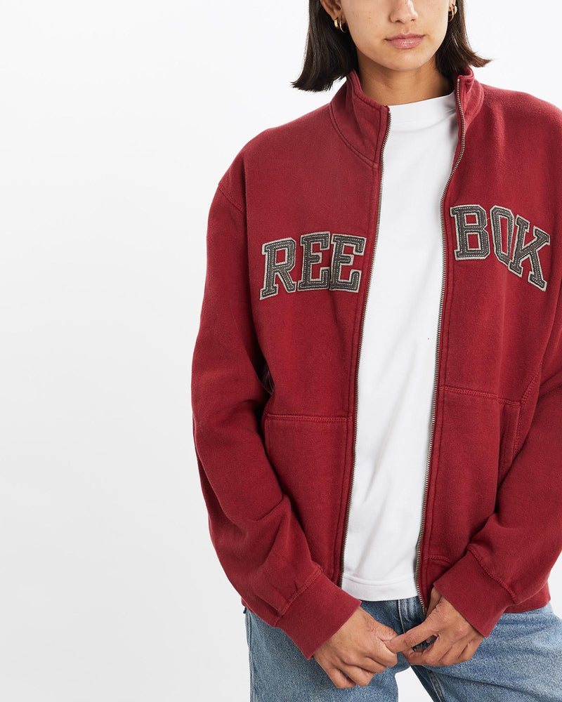 Vintage, Reebok, Full, Zip, Sweatshirt, The Real Deal, size small, colour Burgundy, newtown, sydney, australia, thrift store, opshop, preloved, secondhand, sustainable, retro, antique, 70s, 80s, 90s, 2000s, 00s, fashion, clothing, streetwear, trendy, garment, style, boutique, store, shop, archive, sale, cheap, best, top, Sweats and hoodies