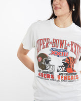 Vintage, 1989, NFL, 49ers, vs, Bengals, Super, Bowl, Tee, The Real Deal, size medium, colour White, newtown, sydney, australia, thrift store, opshop, preloved, secondhand, sustainable, retro, antique, 70s, 80s, 90s, 2000s, 00s, fashion, clothing, streetwear, trendy, garment, style, boutique, store, shop, archive, sale, cheap, best, top, T-Shirts