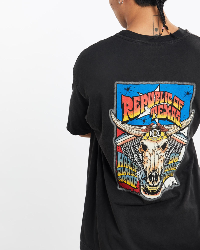 Vintage, 1996, Harley, Davidson, Owners, Group, Tee, The Real Deal, size large, colour Black, newtown, sydney, australia, thrift store, opshop, preloved, secondhand, sustainable, retro, antique, 70s, 80s, 90s, 2000s, 00s, fashion, clothing, streetwear, trendy, garment, style, boutique, store, shop, archive, sale, cheap, best, top, T-Shirts