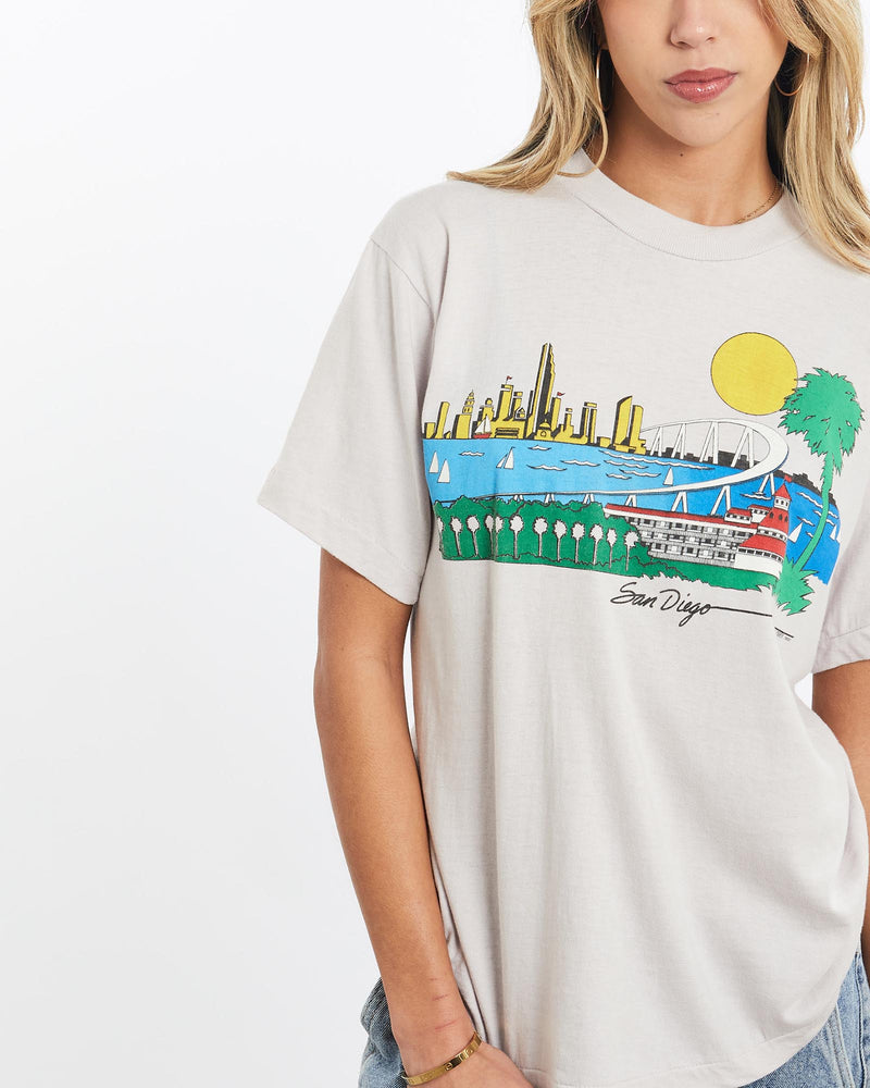 Vintage, 1985, San, Diego, Tee, The Real Deal, size extra small, colour Grey, newtown, sydney, australia, thrift store, opshop, preloved, secondhand, sustainable, retro, antique, 70s, 80s, 90s, 2000s, 00s, fashion, clothing, streetwear, trendy, garment, style, boutique, store, shop, archive, sale, cheap, best, top, T-Shirts