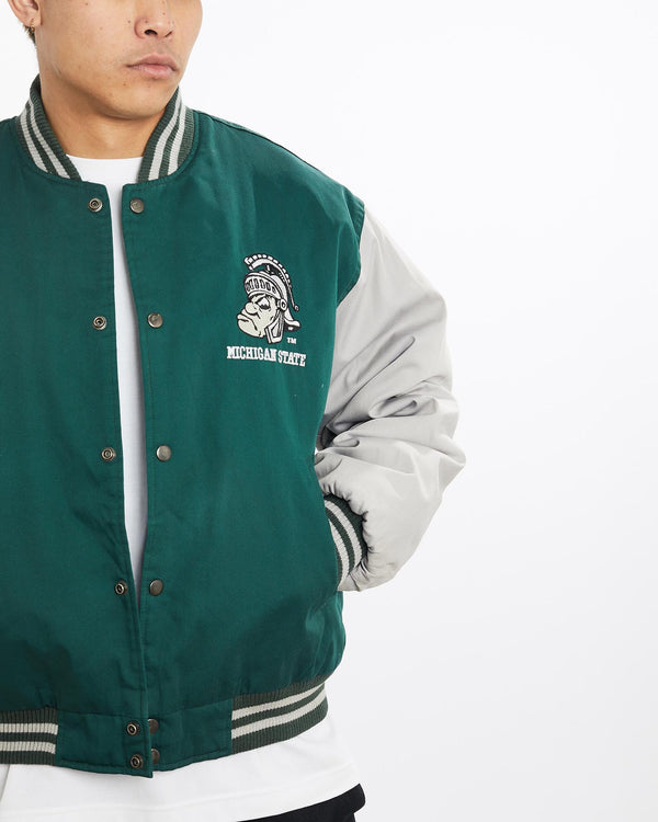 Vintage, NCAA, Michigan, State, Spartans, Varsity, Jacket, The Real Deal, size extra large, colour Multicolour, newtown, sydney, australia, thrift store, opshop, preloved, secondhand, sustainable, retro, antique, 70s, 80s, 90s, 2000s, 00s, fashion, clothing, streetwear, trendy, garment, style, boutique, store, shop, archive, sale, cheap, best, top, Jackets