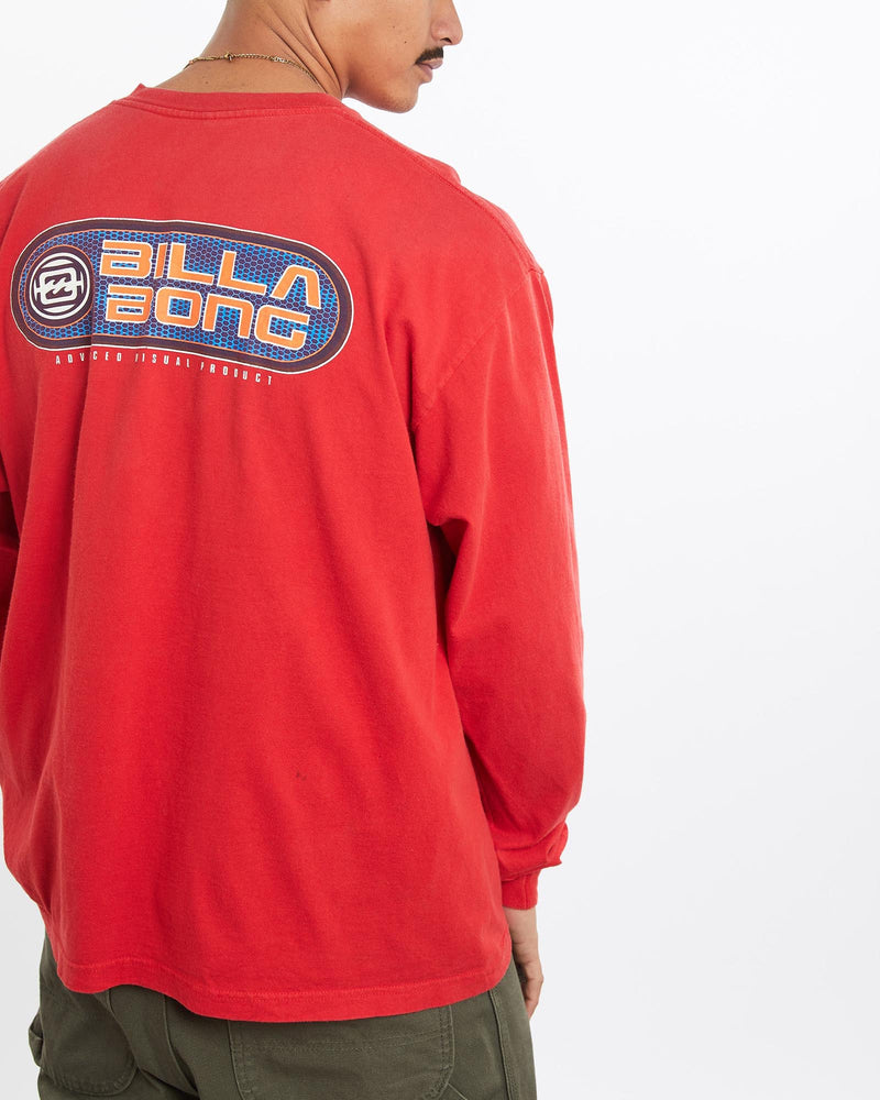 Vintage, 90s, Billabong, Surf, Long, Sleeve, Tee, The Real Deal, size large, colour Red, newtown, sydney, australia, thrift store, opshop, preloved, secondhand, sustainable, retro, antique, 70s, 80s, 90s, 2000s, 00s, fashion, clothing, streetwear, trendy, garment, style, boutique, store, shop, archive, sale, cheap, best, top, T-Shirts