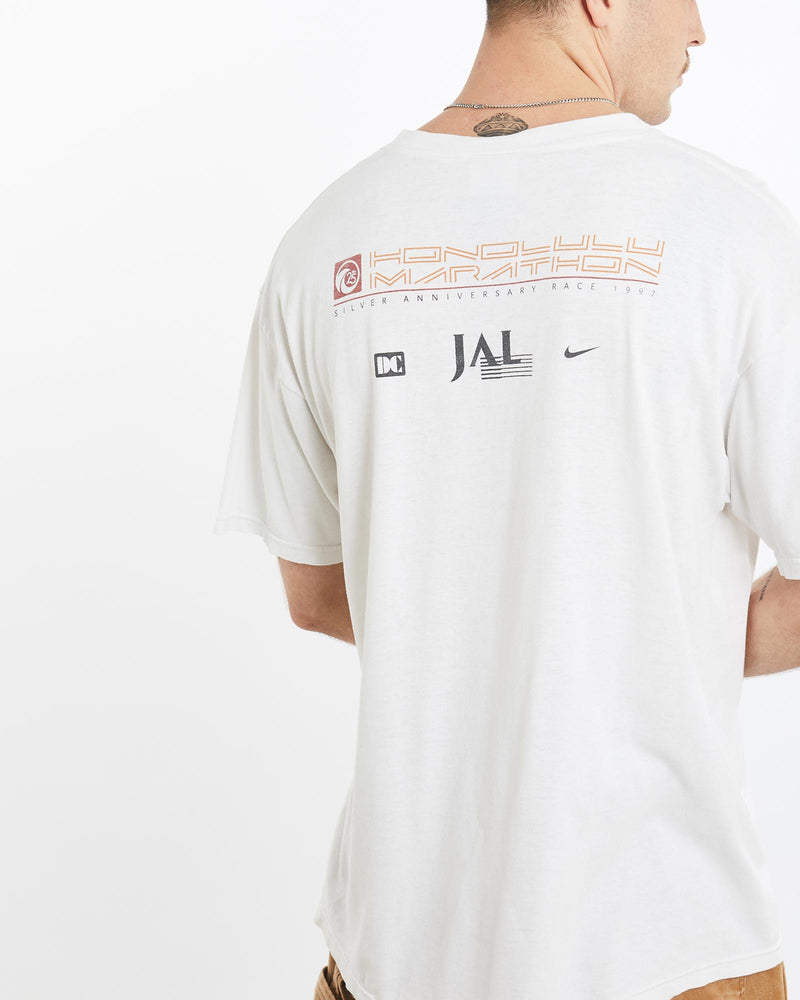 Vintage, 1997, Nike, Honolulu, Marathon, Tee, The Real Deal, size extra large, colour White, newtown, sydney, australia, thrift store, opshop, preloved, secondhand, sustainable, retro, antique, 70s, 80s, 90s, 2000s, 00s, fashion, clothing, streetwear, trendy, garment, style, boutique, store, shop, archive, sale, cheap, best, top, T-Shirts