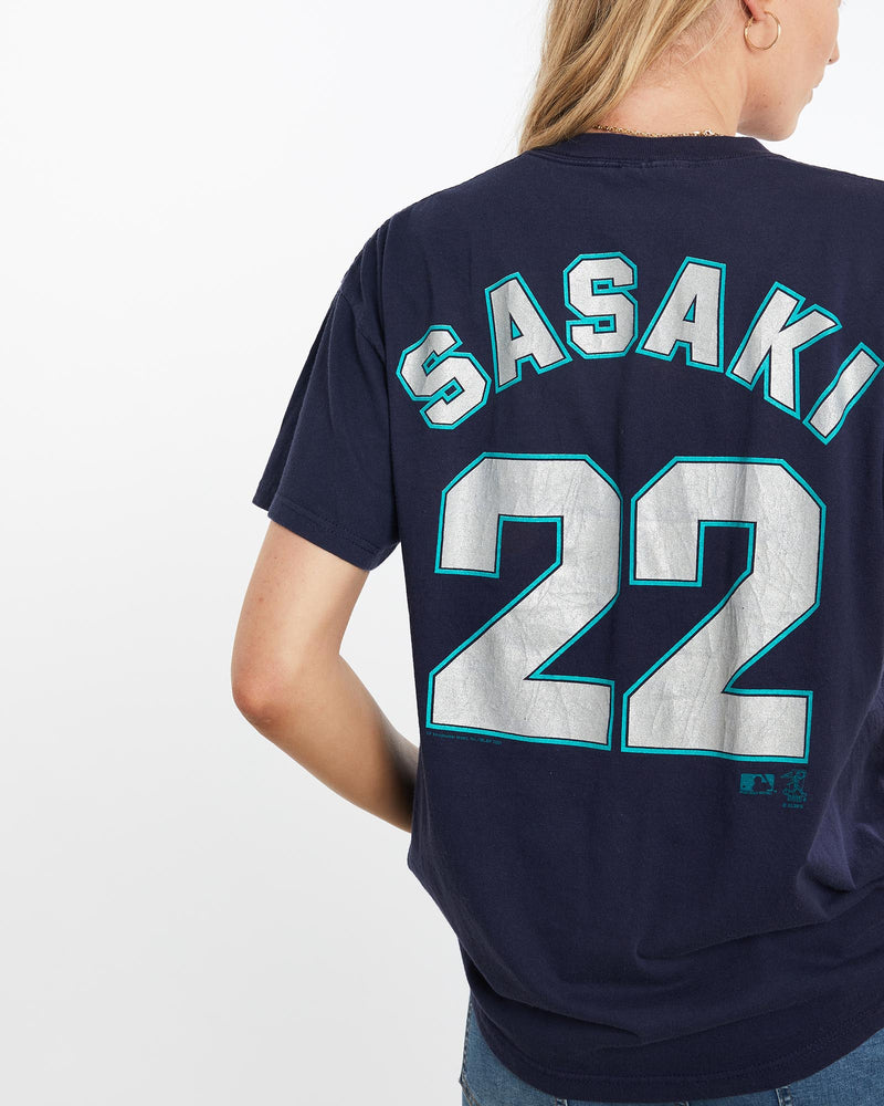 Vintage, MLB, Seattle, Mariners, Kazuhiro, Sasaki', Tee, The Real Deal, size medium, colour Navy, newtown, sydney, australia, thrift store, opshop, preloved, secondhand, sustainable, retro, antique, 70s, 80s, 90s, 2000s, 00s, fashion, clothing, streetwear, trendy, garment, style, boutique, store, shop, archive, sale, cheap, best, top, T-Shirts