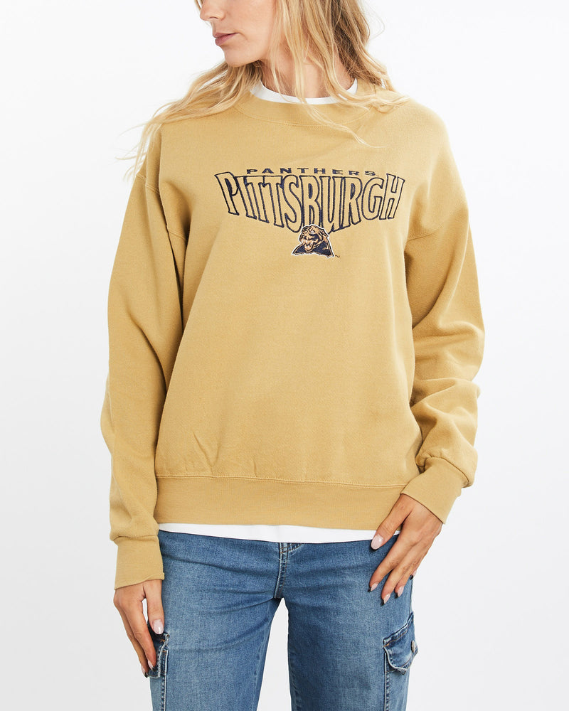 Vintage, 90s, NCAA, Pittsburgh, Panthers, Sweatshirt, The Real Deal, size medium, colour Yellow, newtown, sydney, australia, thrift store, opshop, preloved, secondhand, sustainable, retro, antique, 70s, 80s, 90s, 2000s, 00s, fashion, clothing, streetwear, trendy, garment, style, boutique, store, shop, archive, sale, cheap, best, top, Sweats and hoodies