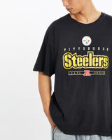 Vintage, NFL, Pittsburgh, Steelers, Tee, The Real Deal, size large, colour Black, newtown, sydney, australia, thrift store, opshop, preloved, secondhand, sustainable, retro, antique, 70s, 80s, 90s, 2000s, 00s, fashion, clothing, streetwear, trendy, garment, style, boutique, store, shop, archive, sale, cheap, best, top, T-Shirts