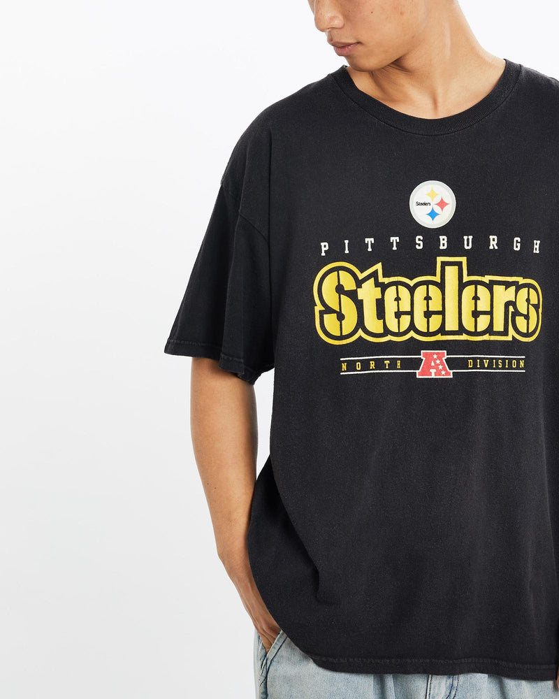 Vintage, NFL, Pittsburgh, Steelers, Tee, The Real Deal, size large, colour Black, newtown, sydney, australia, thrift store, opshop, preloved, secondhand, sustainable, retro, antique, 70s, 80s, 90s, 2000s, 00s, fashion, clothing, streetwear, trendy, garment, style, boutique, store, shop, archive, sale, cheap, best, top, T-Shirts