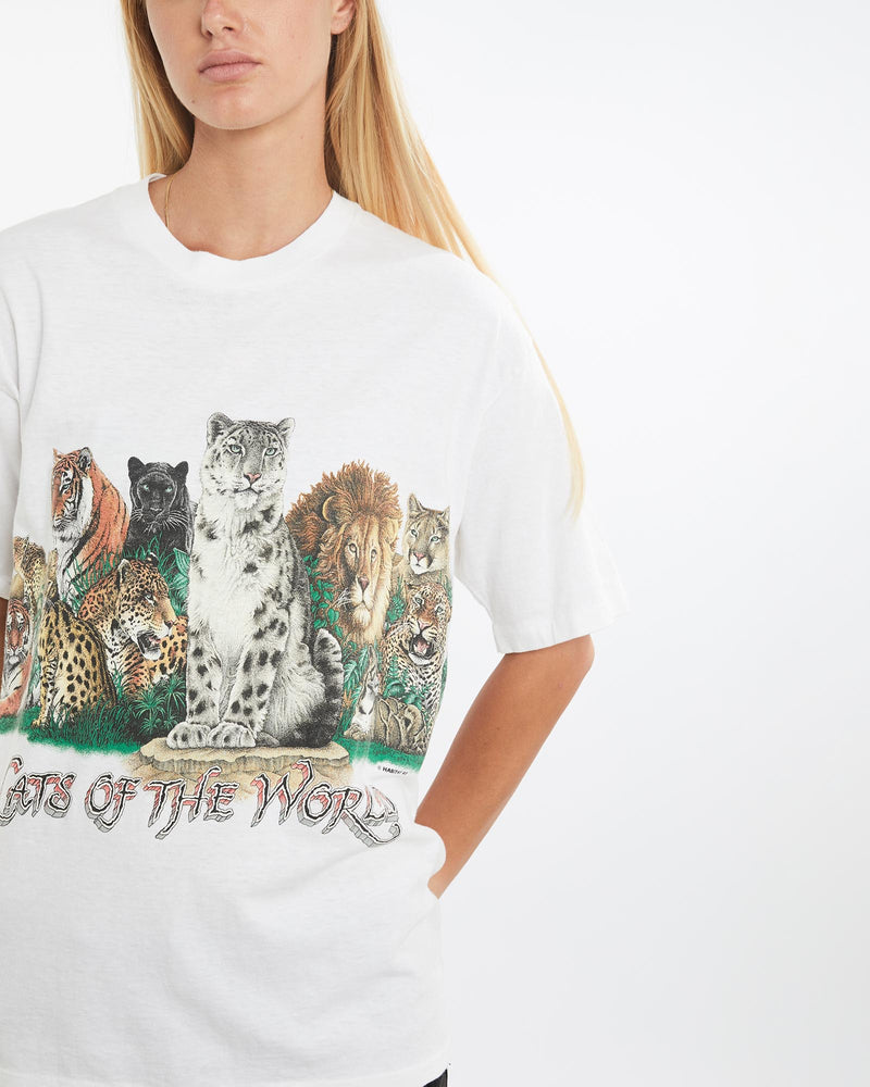 Vintage, 1992, Cats, Of, The, World, Wildlife, Tee, The Real Deal, size medium, colour White, newtown, sydney, australia, thrift store, opshop, preloved, secondhand, sustainable, retro, antique, 70s, 80s, 90s, 2000s, 00s, fashion, clothing, streetwear, trendy, garment, style, boutique, store, shop, archive, sale, cheap, best, top, T-Shirts