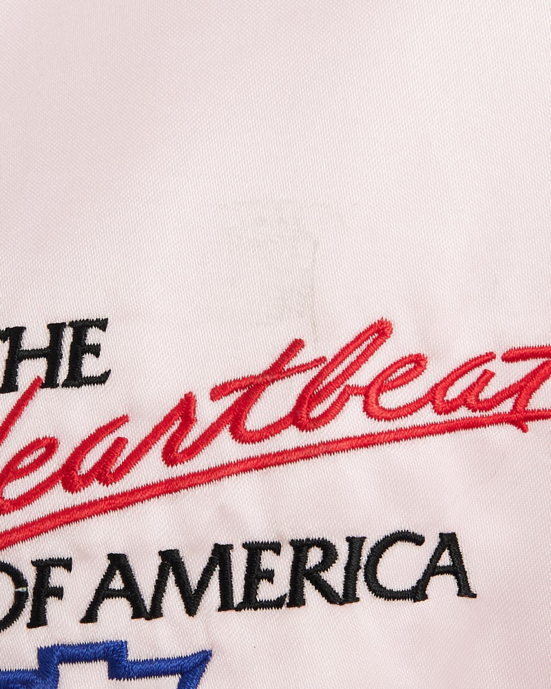 Vintage, 90s, Chevy, Heartbeat, Of, America', Satin, Bomber, Jacket, The Real Deal, size extra large, colour Pink, newtown, sydney, australia, thrift store, opshop, preloved, secondhand, sustainable, retro, antique, 70s, 80s, 90s, 2000s, 00s, fashion, clothing, streetwear, trendy, garment, style, boutique, store, shop, archive, sale, cheap, best, top, Jackets