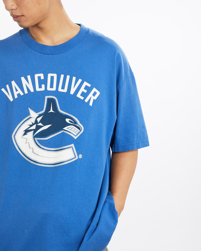 Vintage, 90s, NHL, Vancouver, Canucks, Tee, The Real Deal, size extra large, colour Blue, newtown, sydney, australia, thrift store, opshop, preloved, secondhand, sustainable, retro, antique, 70s, 80s, 90s, 2000s, 00s, fashion, clothing, streetwear, trendy, garment, style, boutique, store, shop, archive, sale, cheap, best, top, T-Shirts