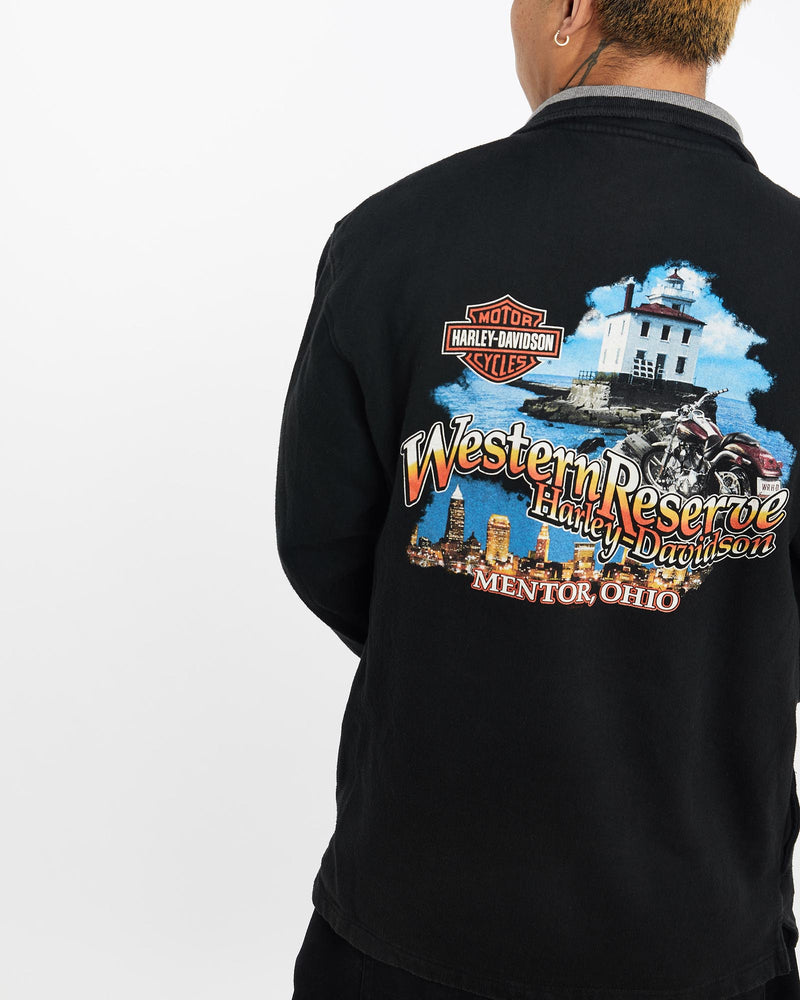 Vintage, Harley, Davidson, Quarter, Zip, Sweatshirt, The Real Deal, size extra large, colour Black, newtown, sydney, australia, thrift store, opshop, preloved, secondhand, sustainable, retro, antique, 70s, 80s, 90s, 2000s, 00s, fashion, clothing, streetwear, trendy, garment, style, boutique, store, shop, archive, sale, cheap, best, top, Sweats and hoodies