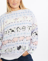 Vintage, 90s, Farm, Animal, Print, Sweatshirt, The Real Deal, size medium, colour Purple, newtown, sydney, australia, thrift store, opshop, preloved, secondhand, sustainable, retro, antique, 70s, 80s, 90s, 2000s, 00s, fashion, clothing, streetwear, trendy, garment, style, boutique, store, shop, archive, sale, cheap, best, top, Sweats and hoodies