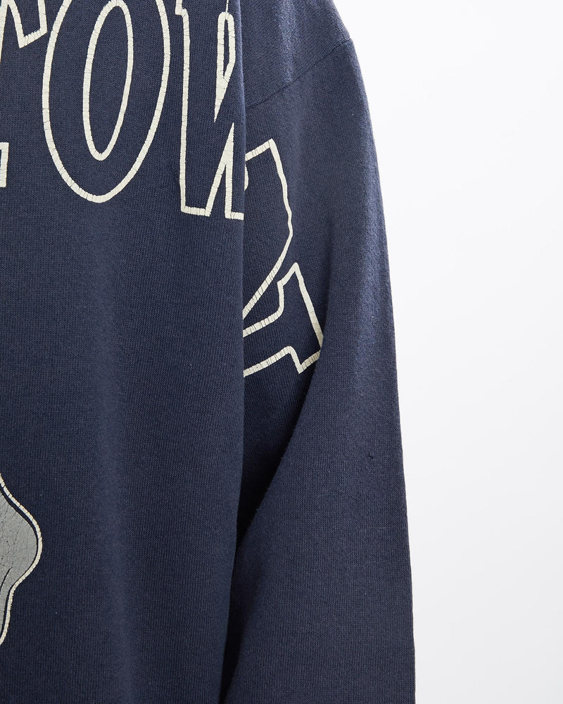 Vintage, 90s, NCAA, Georgetown, Hoyas, Sweatshirt, The Real Deal, size large, colour Navy, newtown, sydney, australia, thrift store, opshop, preloved, secondhand, sustainable, retro, antique, 70s, 80s, 90s, 2000s, 00s, fashion, clothing, streetwear, trendy, garment, style, boutique, store, shop, archive, sale, cheap, best, top, Sweats and hoodies