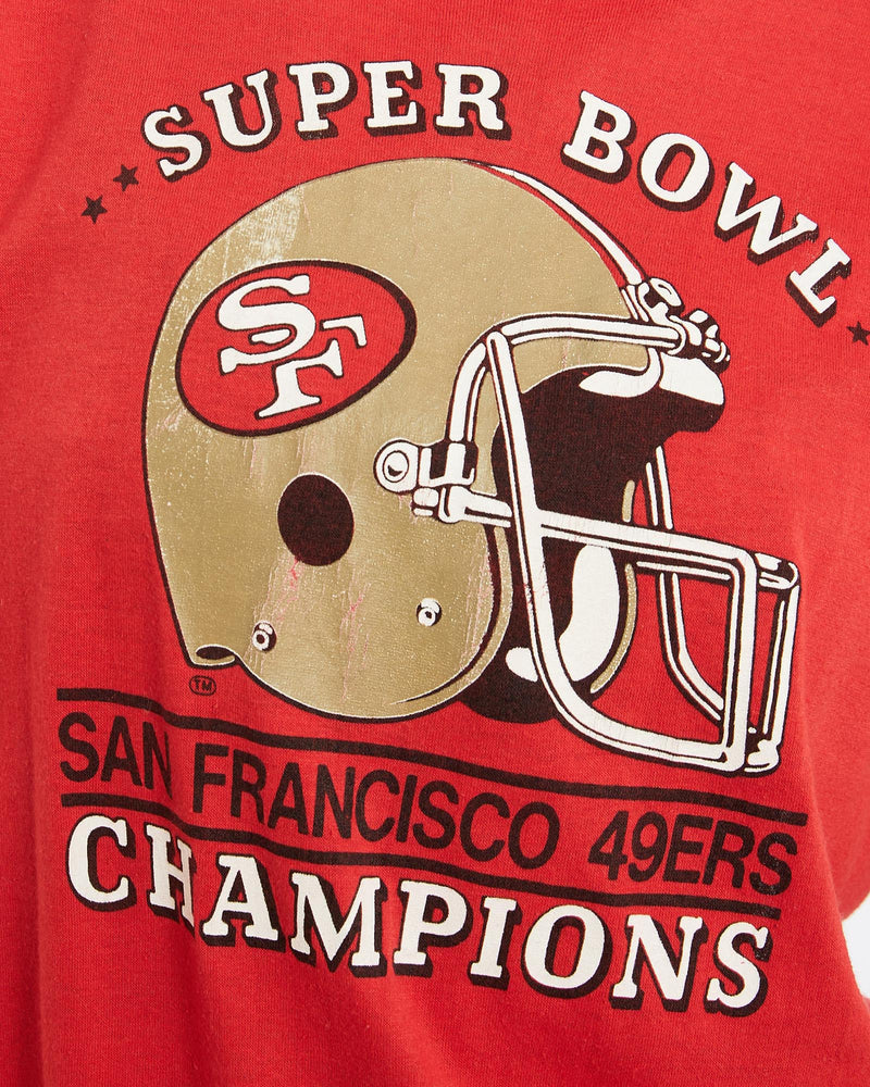 Vintage, 80s, NFL, San, Francisco, 49ers, Super, Bowl, Tee, The Real Deal, size extra small, colour Red, newtown, sydney, australia, thrift store, opshop, preloved, secondhand, sustainable, retro, antique, 70s, 80s, 90s, 2000s, 00s, fashion, clothing, streetwear, trendy, garment, style, boutique, store, shop, archive, sale, cheap, best, top, T-Shirts