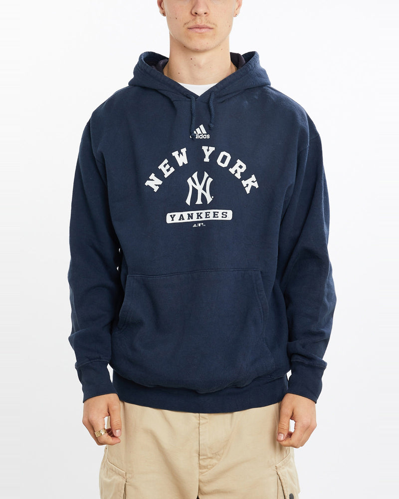 Vintage, Adidas, MLB, New, York, Yankees, Hooded, Sweatshirt, The Real Deal, size large, colour Navy, newtown, sydney, australia, thrift store, opshop, preloved, secondhand, sustainable, retro, antique, 70s, 80s, 90s, 2000s, 00s, fashion, clothing, streetwear, trendy, garment, style, boutique, store, shop, archive, sale, cheap, best, top, Sweats and hoodies