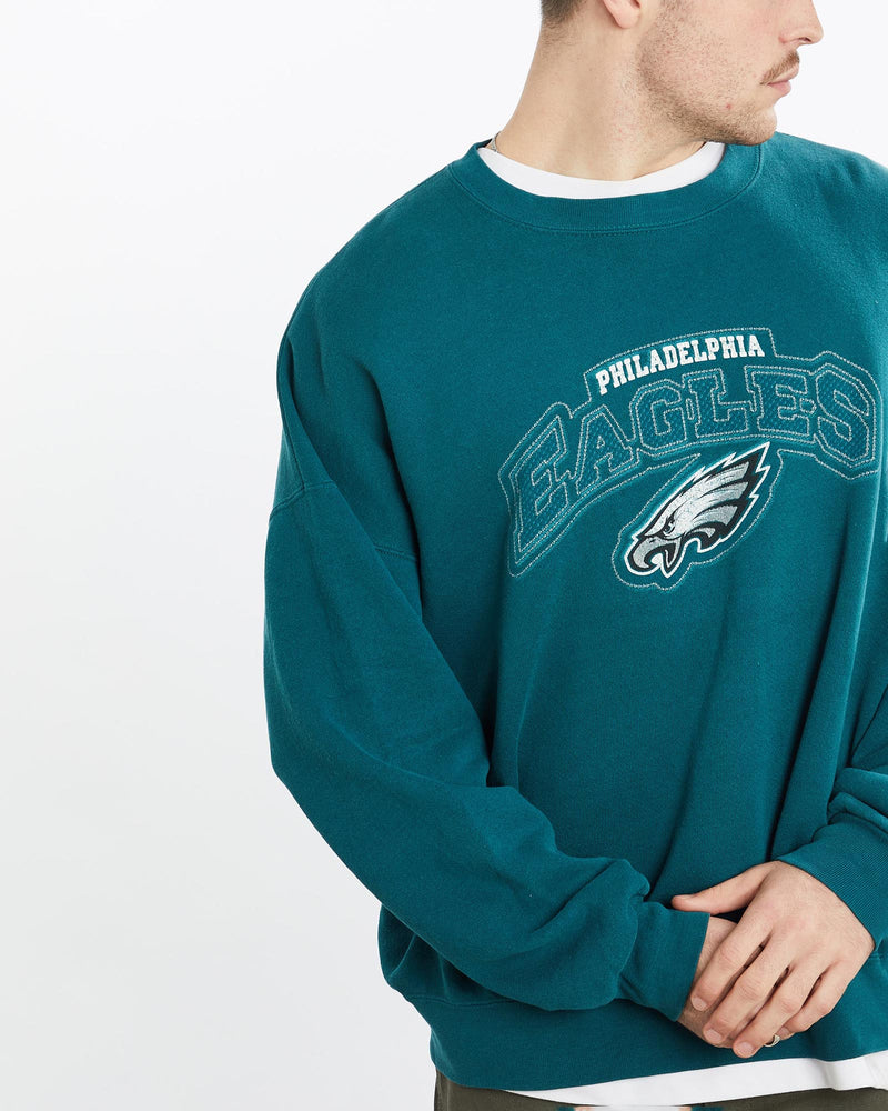 Vintage, NFL, Philadelphia, Eagles, Sweatshirt, The Real Deal, size extra large, colour Green, newtown, sydney, australia, thrift store, opshop, preloved, secondhand, sustainable, retro, antique, 70s, 80s, 90s, 2000s, 00s, fashion, clothing, streetwear, trendy, garment, style, boutique, store, shop, archive, sale, cheap, best, top, Sweats and hoodies