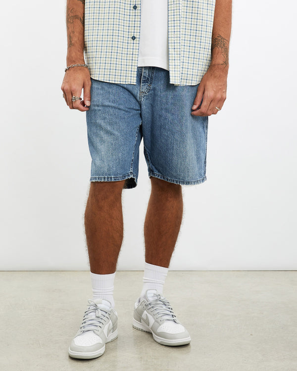 Vintage, Wrangler, Denim, Carpenter, Shorts, The Real Deal, size 35", colour Blue, newtown, sydney, australia, thrift store, opshop, preloved, secondhand, sustainable, retro, antique, 70s, 80s, 90s, 2000s, 00s, fashion, clothing, streetwear, trendy, garment, style, boutique, store, shop, archive, sale, cheap, best, top, Shorts