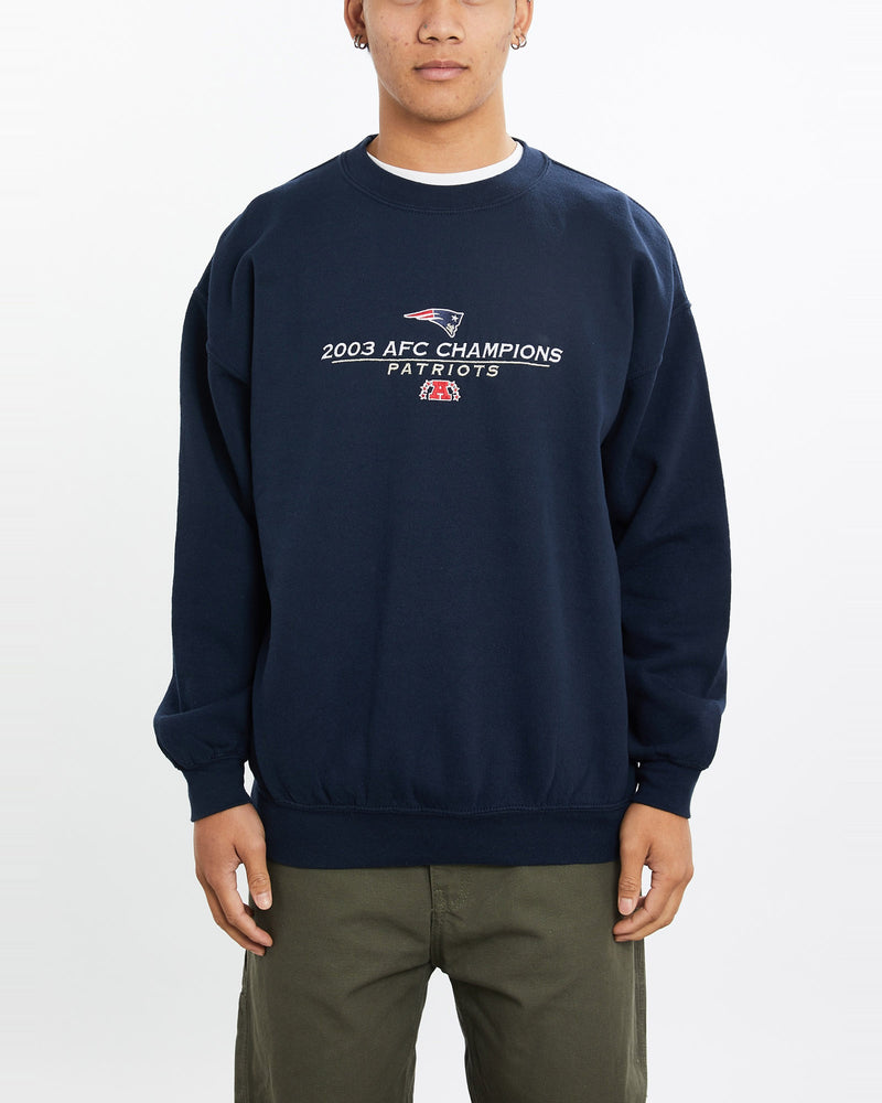 Vintage, NFL, New, England, Patriots, Sweatshirt, The Real Deal, size large, colour Navy, newtown, sydney, australia, thrift store, opshop, preloved, secondhand, sustainable, retro, antique, 70s, 80s, 90s, 2000s, 00s, fashion, clothing, streetwear, trendy, garment, style, boutique, store, shop, archive, sale, cheap, best, top, Sweats and hoodies