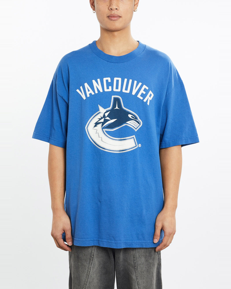 Vintage, 90s, NHL, Vancouver, Canucks, Tee, The Real Deal, size extra large, colour Blue, newtown, sydney, australia, thrift store, opshop, preloved, secondhand, sustainable, retro, antique, 70s, 80s, 90s, 2000s, 00s, fashion, clothing, streetwear, trendy, garment, style, boutique, store, shop, archive, sale, cheap, best, top, T-Shirts