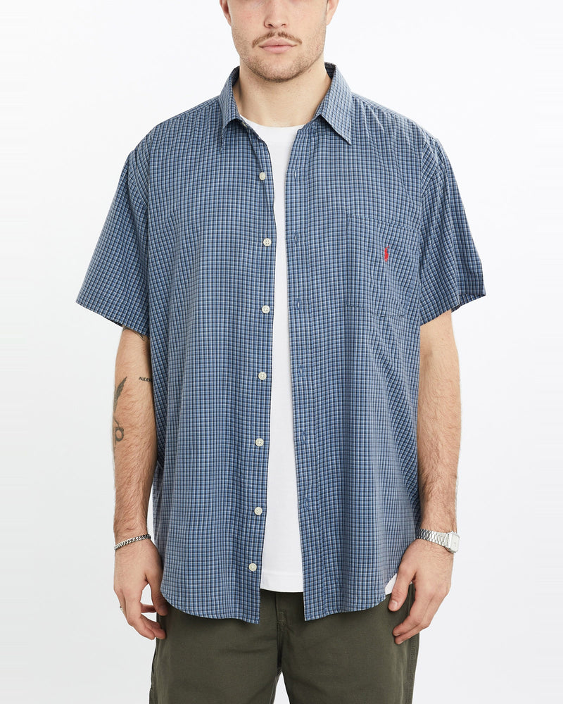 Vintage, 90s, Polo, Ralph, Lauren, Short, Sleeve, Button, Up, Shirt, The Real Deal, size extra large, colour Blue, newtown, sydney, australia, thrift store, opshop, preloved, secondhand, sustainable, retro, antique, 70s, 80s, 90s, 2000s, 00s, fashion, clothing, streetwear, trendy, garment, style, boutique, store, shop, archive, sale, cheap, best, top, Shirts