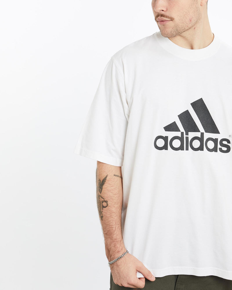 Vintage, Adidas, Tee, The Real Deal, size extra large, colour White, newtown, sydney, australia, thrift store, opshop, preloved, secondhand, sustainable, retro, antique, 70s, 80s, 90s, 2000s, 00s, fashion, clothing, streetwear, trendy, garment, style, boutique, store, shop, archive, sale, cheap, best, top, T-Shirts