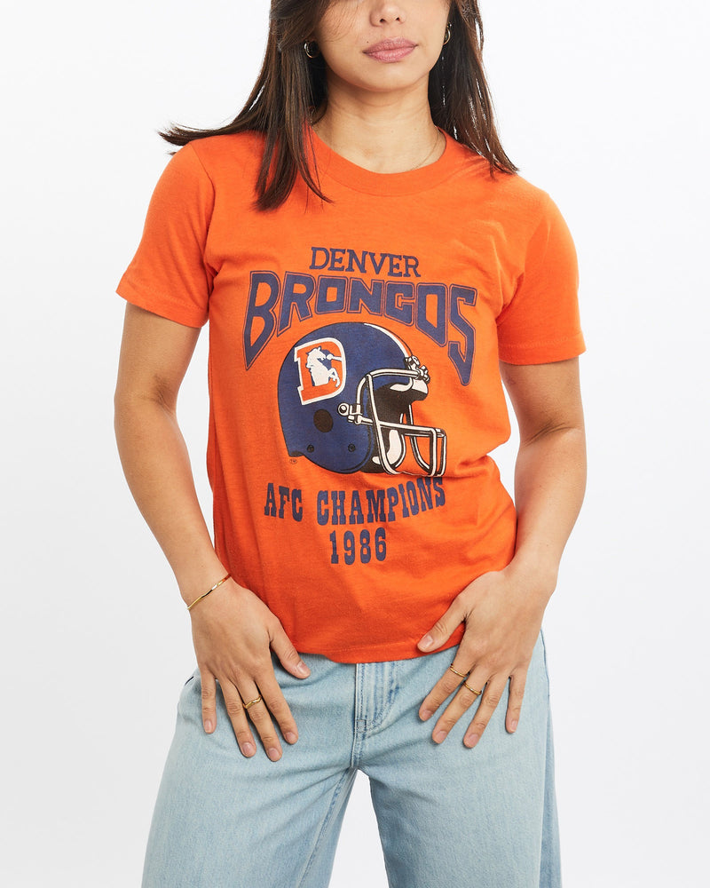 Vintage, 1986, NFL, Denver, Broncos, Tee, The Real Deal, size double extra small, colour Orange, newtown, sydney, australia, thrift store, opshop, preloved, secondhand, sustainable, retro, antique, 70s, 80s, 90s, 2000s, 00s, fashion, clothing, streetwear, trendy, garment, style, boutique, store, shop, archive, sale, cheap, best, top, T-Shirts