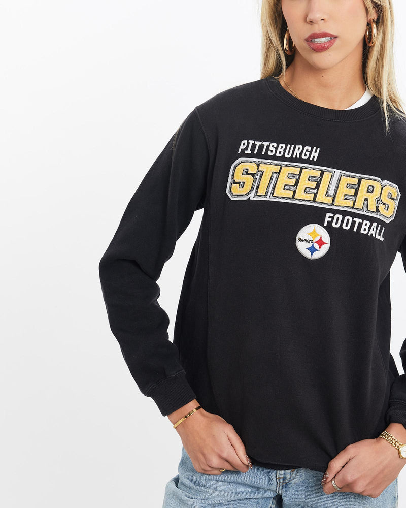 Vintage, NFL, Pittsburgh, Steelers, Sweatshirt, The Real Deal, size extra small, colour Black, newtown, sydney, australia, thrift store, opshop, preloved, secondhand, sustainable, retro, antique, 70s, 80s, 90s, 2000s, 00s, fashion, clothing, streetwear, trendy, garment, style, boutique, store, shop, archive, sale, cheap, best, top, Sweats and hoodies