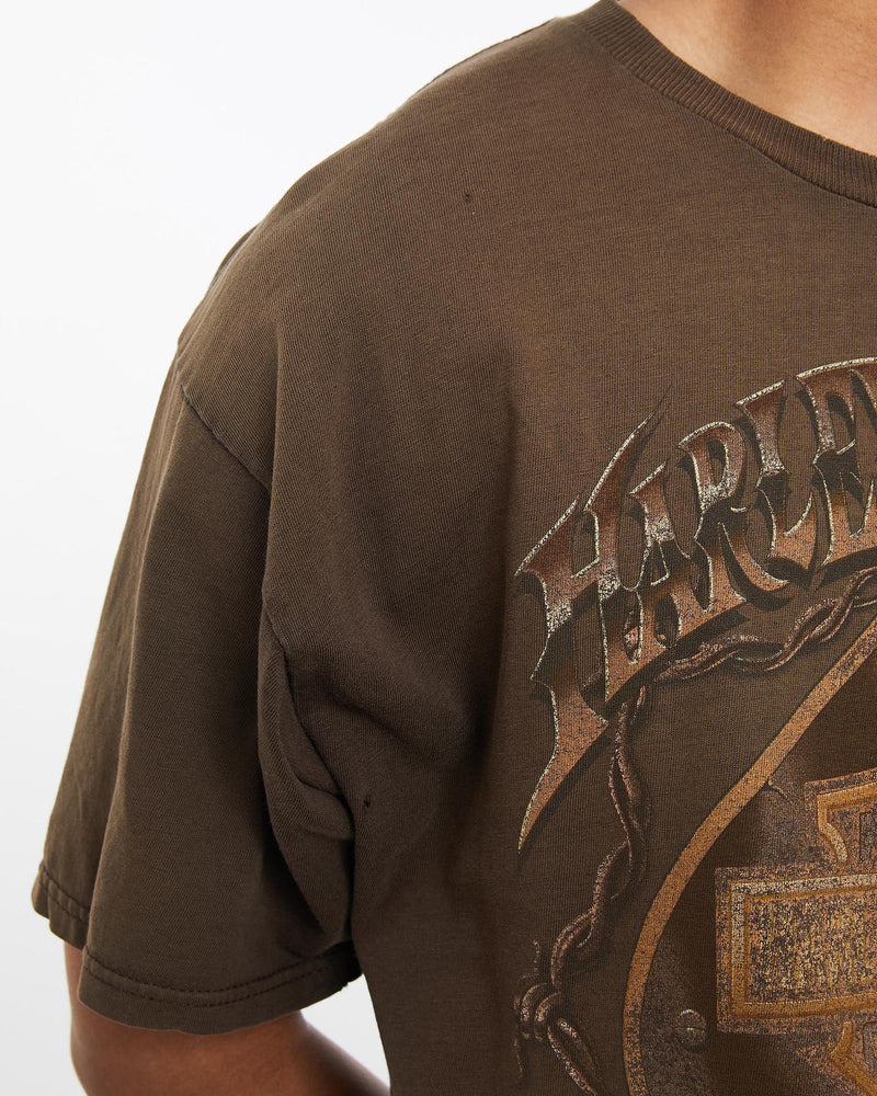 Vintage, Harley, Davidson, Tee, The Real Deal, size large, colour Brown, newtown, sydney, australia, thrift store, opshop, preloved, secondhand, sustainable, retro, antique, 70s, 80s, 90s, 2000s, 00s, fashion, clothing, streetwear, trendy, garment, style, boutique, store, shop, archive, sale, cheap, best, top, T-Shirts