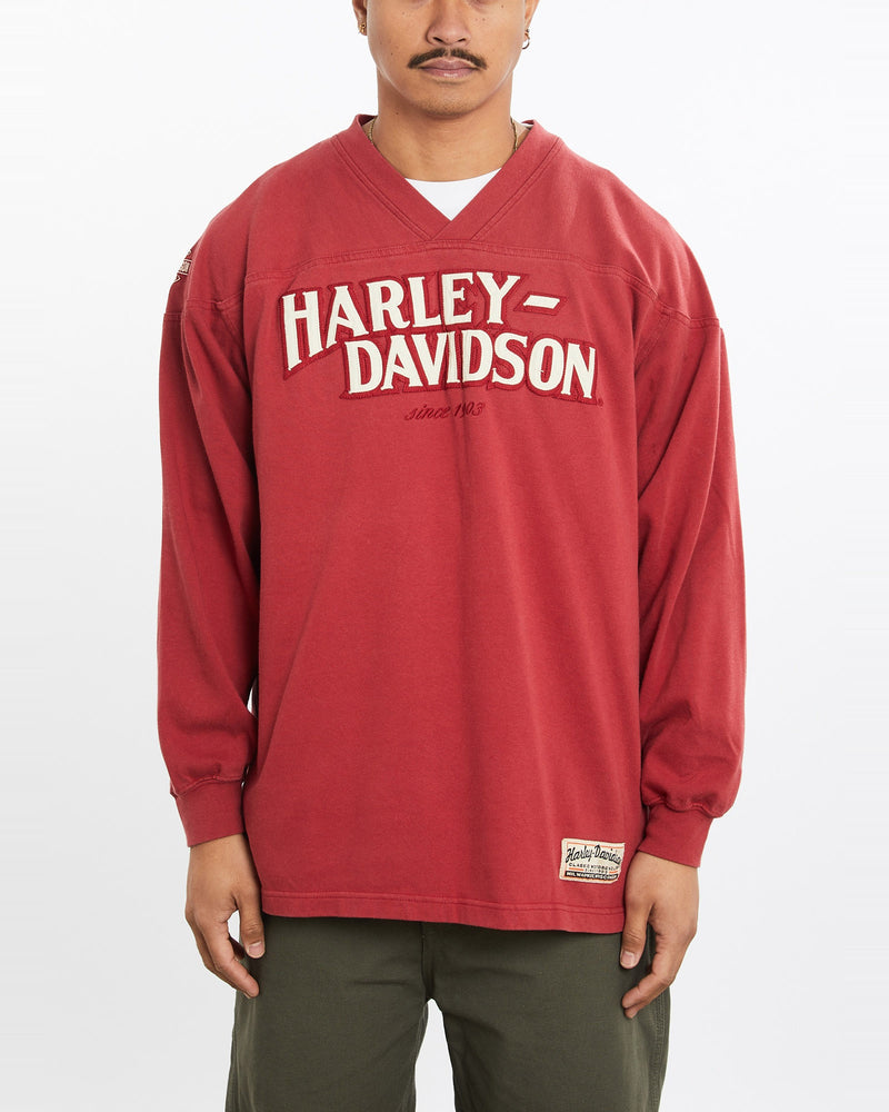 Vintage, Harley, Davidson, Jersey, Sweatshirt, The Real Deal, size large, colour Red, newtown, sydney, australia, thrift store, opshop, preloved, secondhand, sustainable, retro, antique, 70s, 80s, 90s, 2000s, 00s, fashion, clothing, streetwear, trendy, garment, style, boutique, store, shop, archive, sale, cheap, best, top, Sweats and hoodies