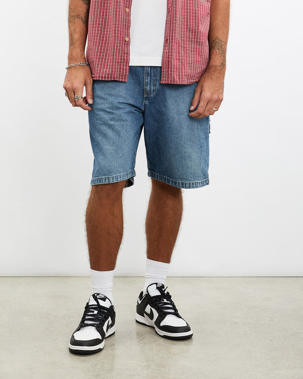 Vintage, Wrangler, Denim, Carpenter, Shorts, The Real Deal, size 36", colour Blue, newtown, sydney, australia, thrift store, opshop, preloved, secondhand, sustainable, retro, antique, 70s, 80s, 90s, 2000s, 00s, fashion, clothing, streetwear, trendy, garment, style, boutique, store, shop, archive, sale, cheap, best, top, Shorts