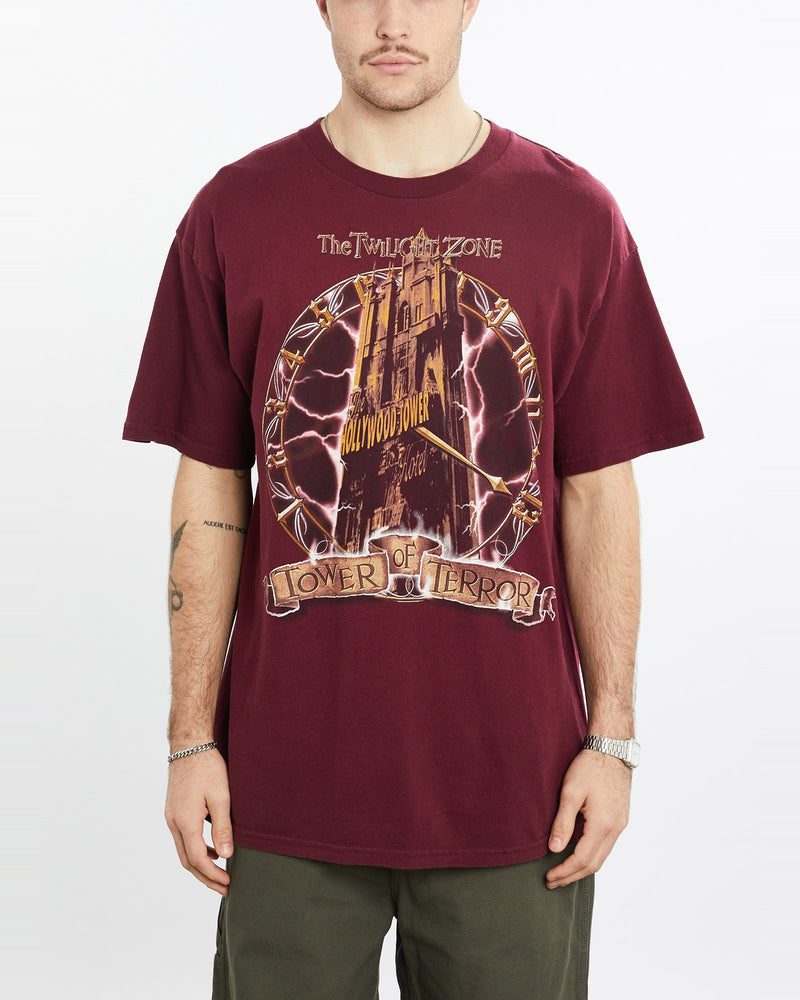 Vintage, 90s, Walt, Disney, World, Tower, Of, Terror, Tee, The Real Deal, size extra large, colour Burgundy, newtown, sydney, australia, thrift store, opshop, preloved, secondhand, sustainable, retro, antique, 70s, 80s, 90s, 2000s, 00s, fashion, clothing, streetwear, trendy, garment, style, boutique, store, shop, archive, sale, cheap, best, top, T-Shirts