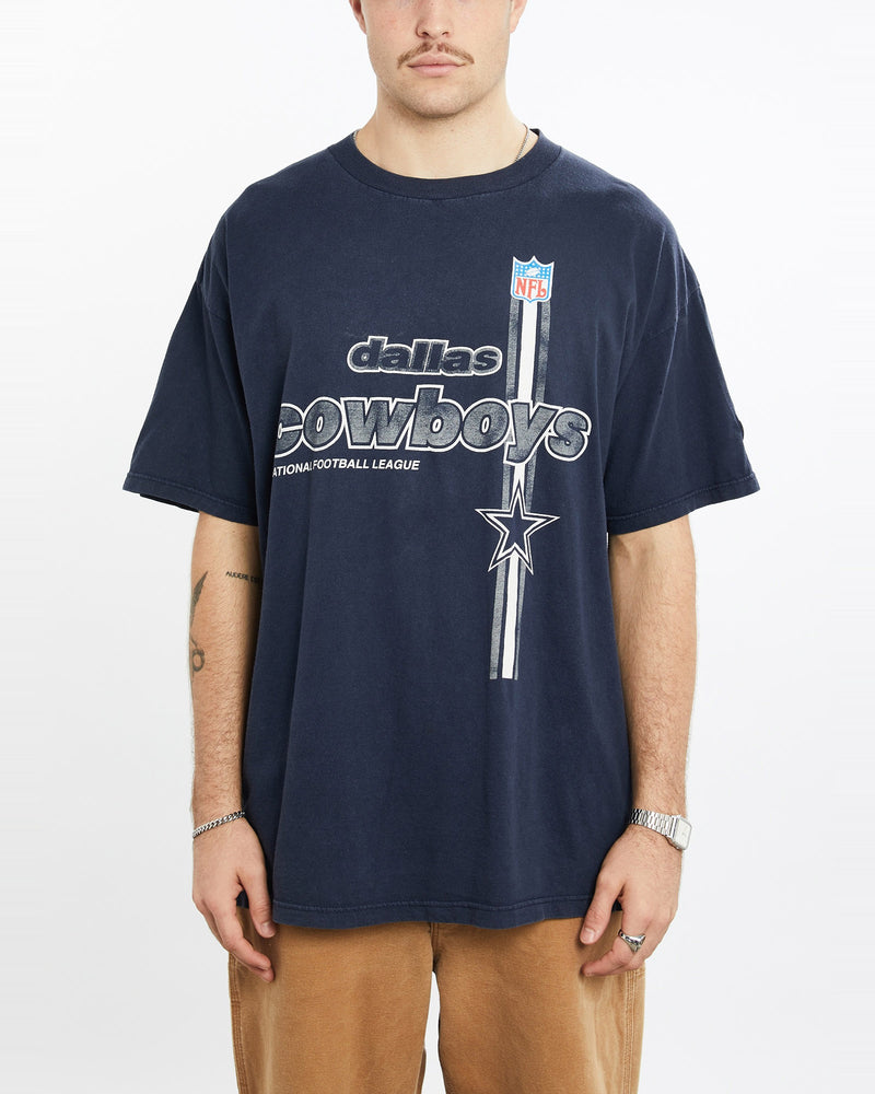 Vintage, 90s, NFL, Dallas, Cowboys, Tee, The Real Deal, size extra large, colour Navy, newtown, sydney, australia, thrift store, opshop, preloved, secondhand, sustainable, retro, antique, 70s, 80s, 90s, 2000s, 00s, fashion, clothing, streetwear, trendy, garment, style, boutique, store, shop, archive, sale, cheap, best, top, T-Shirts