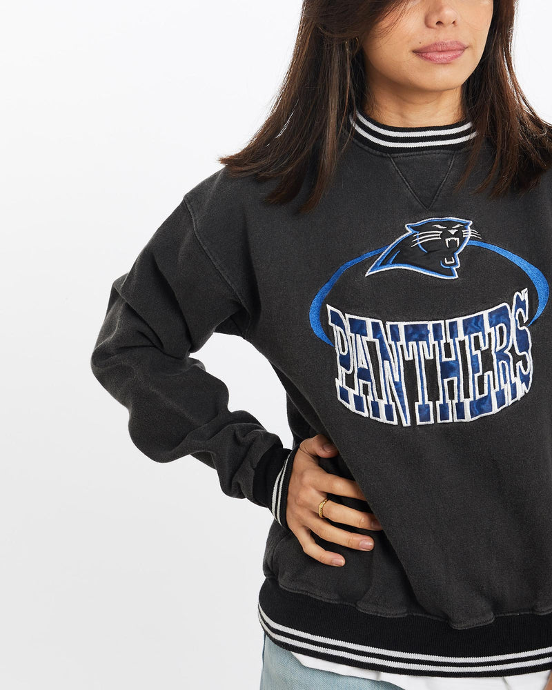 Vintage, NFL, Carolina, Panthers, Sweatshirt, The Real Deal, size double extra small, colour Black, newtown, sydney, australia, thrift store, opshop, preloved, secondhand, sustainable, retro, antique, 70s, 80s, 90s, 2000s, 00s, fashion, clothing, streetwear, trendy, garment, style, boutique, store, shop, archive, sale, cheap, best, top, Sweats and hoodies
