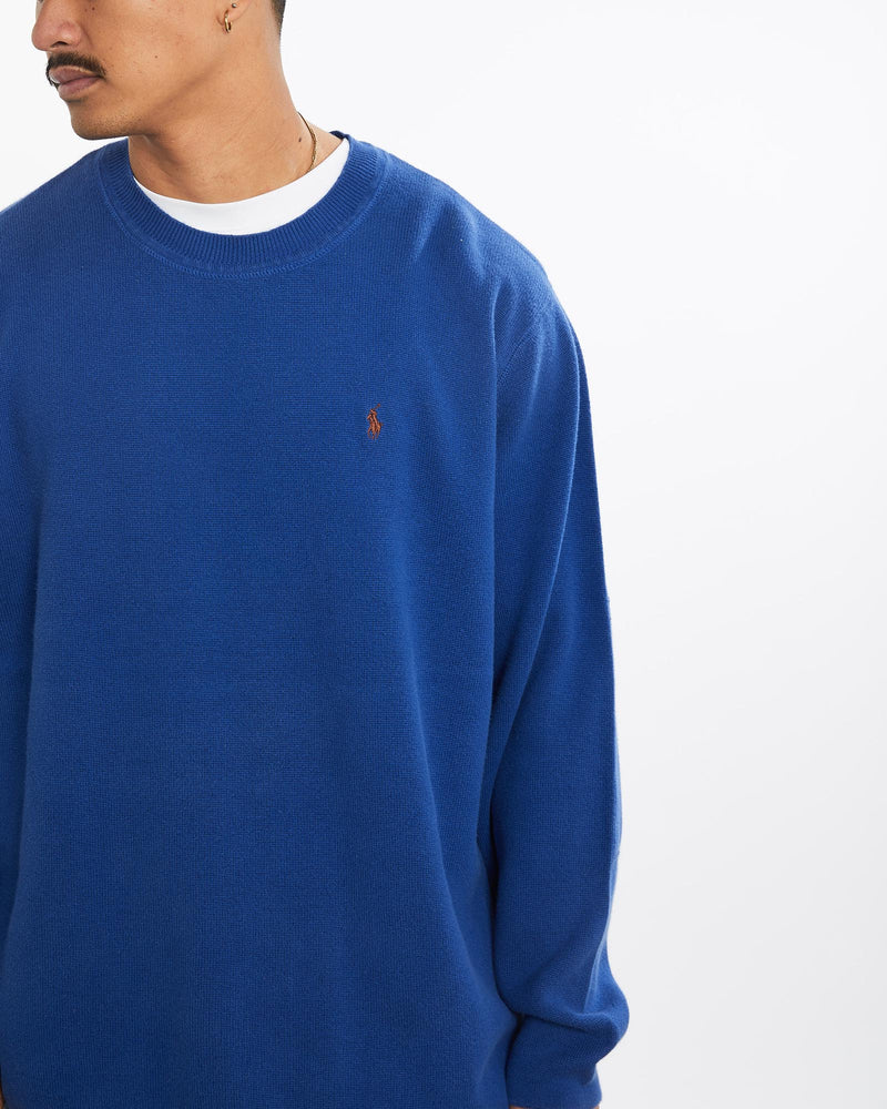 Vintage, 90s, Polo, Ralph, Lauren, Knit, Sweater, The Real Deal, size extra large, colour Blue, newtown, sydney, australia, thrift store, opshop, preloved, secondhand, sustainable, retro, antique, 70s, 80s, 90s, 2000s, 00s, fashion, clothing, streetwear, trendy, garment, style, boutique, store, shop, archive, sale, cheap, best, top, Sweats and hoodies