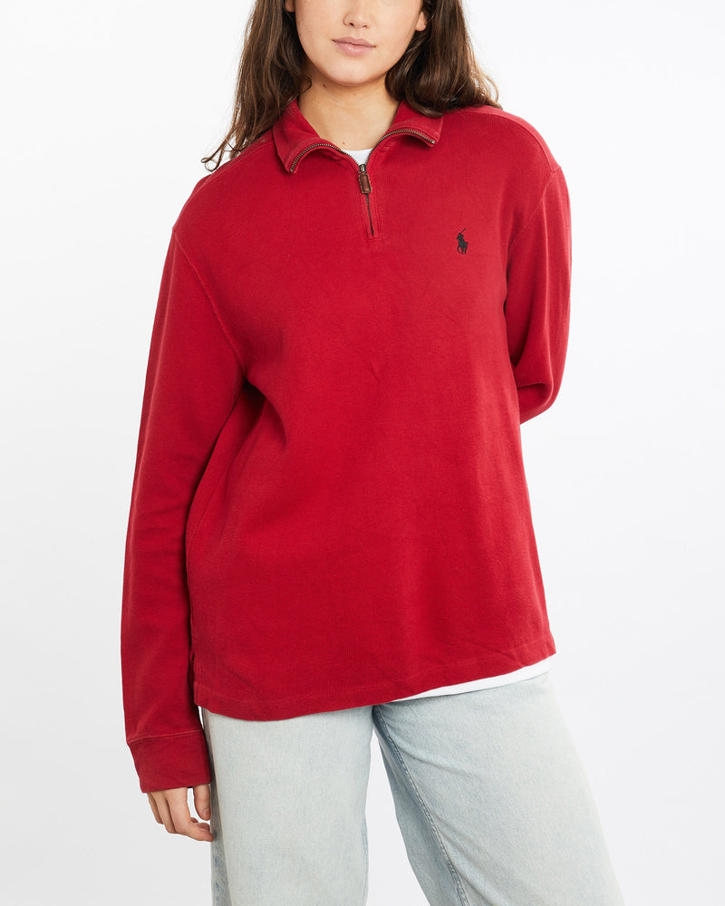 Vintage, 90s, Polo, Ralph, Lauren, Quarter, Zip, Sweater, The Real Deal, size medium, colour Red, newtown, sydney, australia, thrift store, opshop, preloved, secondhand, sustainable, retro, antique, 70s, 80s, 90s, 2000s, 00s, fashion, clothing, streetwear, trendy, garment, style, boutique, store, shop, archive, sale, cheap, best, top, Sweats and hoodies