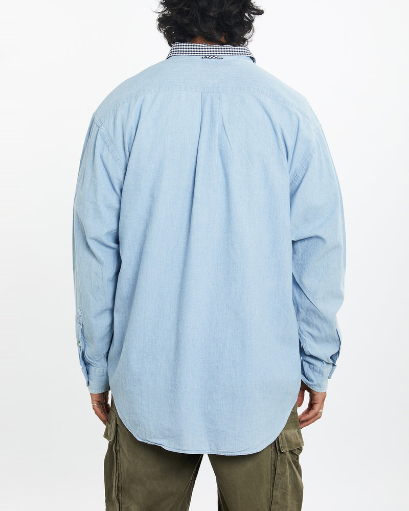 Vintage 90s Tommy Hilfiger Chambray Button Up Shirt <br>L , The Real Deal , newtown, sydney, australia, thrift store, opshop, preloved, secondhand, sustainable, retro, antique, 70s, 80s, 90s, 2000s, 00s, fashion, clothing, streetwear, trendy, garment, style, boutique, store, shop, archive, sale, cheap, best, top