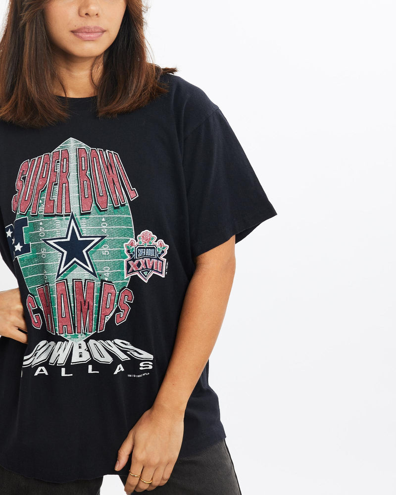 Vintage, 1993, NFL, Dallas, Cowboys, Super, Bowl, Tee, The Real Deal, size extra small, colour Grey, newtown, sydney, australia, thrift store, opshop, preloved, secondhand, sustainable, retro, antique, 70s, 80s, 90s, 2000s, 00s, fashion, clothing, streetwear, trendy, garment, style, boutique, store, shop, archive, sale, cheap, best, top, T-Shirts