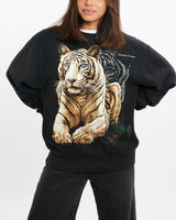 Vintage, 90s, Tiger, Wildlife, Sweatshirt, The Real Deal, size extra small, colour Navy, newtown, sydney, australia, thrift store, opshop, preloved, secondhand, sustainable, retro, antique, 70s, 80s, 90s, 2000s, 00s, fashion, clothing, streetwear, trendy, garment, style, boutique, store, shop, archive, sale, cheap, best, top, Sweats and hoodies