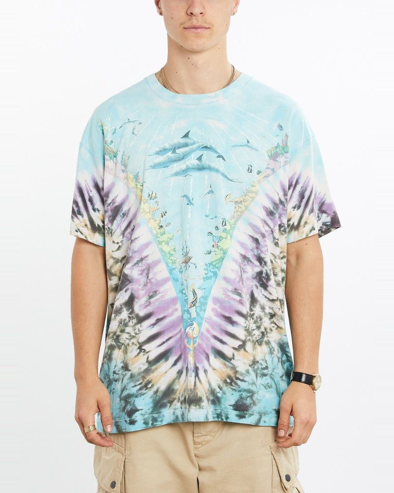 Vintage, 1990, Liquid, Blue, Wildlife, Tie, Dye, Tee, The Real Deal, size large, colour Blue, newtown, sydney, australia, thrift store, opshop, preloved, secondhand, sustainable, retro, antique, 70s, 80s, 90s, 2000s, 00s, fashion, clothing, streetwear, trendy, garment, style, boutique, store, shop, archive, sale, cheap, best, top, T-Shirts