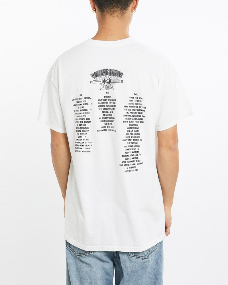 Vintage, Harley, Davidson, x, Williams, Harley, Baseball, Tee, The Real Deal, size large, colour White, newtown, sydney, australia, thrift store, opshop, preloved, secondhand, sustainable, retro, antique, 70s, 80s, 90s, 2000s, 00s, fashion, clothing, streetwear, trendy, garment, style, boutique, store, shop, archive, sale, cheap, best, top, T-Shirts