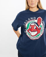 Vintage, 1995, MLB, Cleveland, Indians, Tee, The Real Deal, size large, colour Navy, newtown, sydney, australia, thrift store, opshop, preloved, secondhand, sustainable, retro, antique, 70s, 80s, 90s, 2000s, 00s, fashion, clothing, streetwear, trendy, garment, style, boutique, store, shop, archive, sale, cheap, best, top, T-Shirts