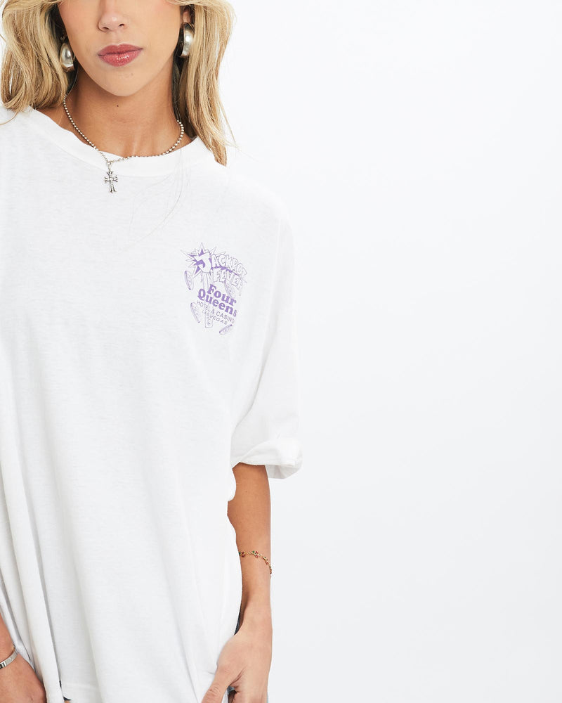 Vintage, 90s, Four, Queens, Casino, Las, Vegas', Tee, The Real Deal, size medium, colour White, newtown, sydney, australia, thrift store, opshop, preloved, secondhand, sustainable, retro, antique, 70s, 80s, 90s, 2000s, 00s, fashion, clothing, streetwear, trendy, garment, style, boutique, store, shop, archive, sale, cheap, best, top, T-Shirts