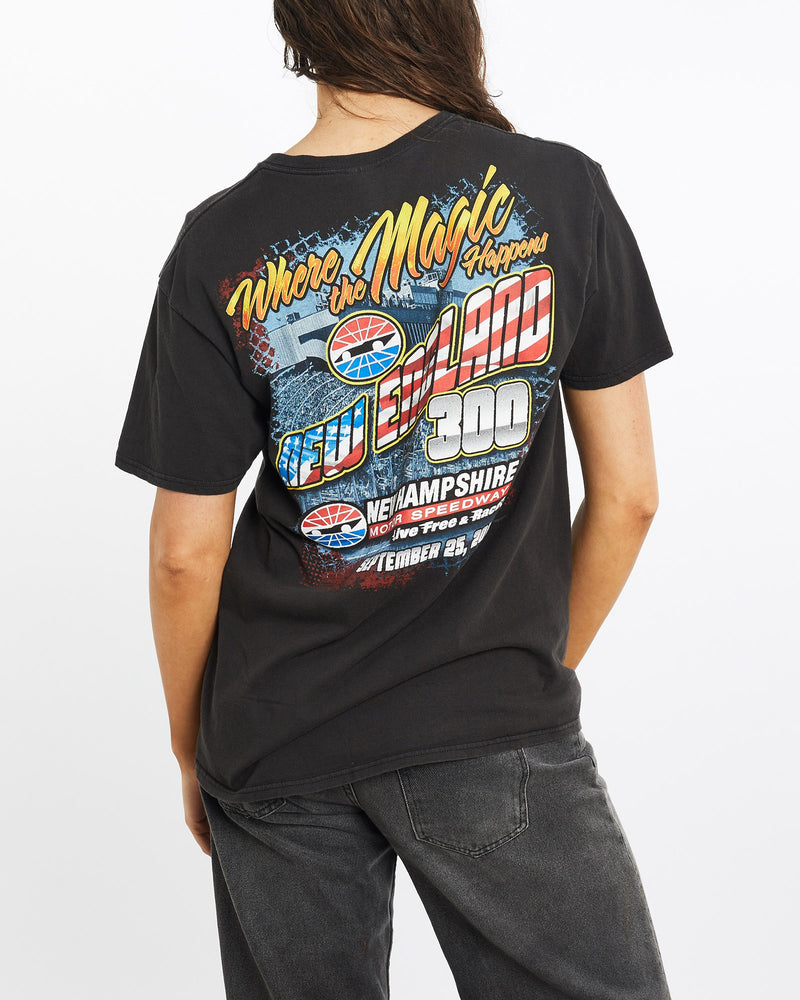 New, England, Motor, Speedway, Racing, Tee, The Real Deal, size medium, colour Black, newtown, sydney, australia, thrift store, opshop, preloved, secondhand, sustainable, retro, antique, 70s, 80s, 90s, 2000s, 00s, fashion, clothing, streetwear, trendy, garment, style, boutique, store, shop, archive, sale, cheap, best, top, T-Shirts