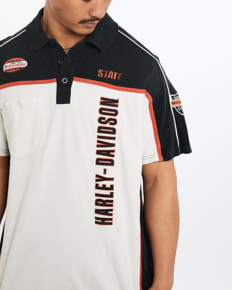 Vintage, Harley, Davidson, Polo, Shirt, The Real Deal, size large, colour Multicolour, newtown, sydney, australia, thrift store, opshop, preloved, secondhand, sustainable, retro, antique, 70s, 80s, 90s, 2000s, 00s, fashion, clothing, streetwear, trendy, garment, style, boutique, store, shop, archive, sale, cheap, best, top, Shirts