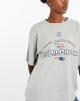 Vintage, NFL, New, England, Patriots, Super, Bowl, Tee, The Real Deal, size medium, colour Grey, newtown, sydney, australia, thrift store, opshop, preloved, secondhand, sustainable, retro, antique, 70s, 80s, 90s, 2000s, 00s, fashion, clothing, streetwear, trendy, garment, style, boutique, store, shop, archive, sale, cheap, best, top, T-Shirts