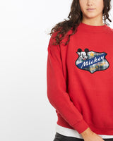 Vintage, 90s, Disney, Mickey, Mouse, Sweatshirt, The Real Deal, size medium, colour Red, newtown, sydney, australia, thrift store, opshop, preloved, secondhand, sustainable, retro, antique, 70s, 80s, 90s, 2000s, 00s, fashion, clothing, streetwear, trendy, garment, style, boutique, store, shop, archive, sale, cheap, best, top, Sweats and hoodies