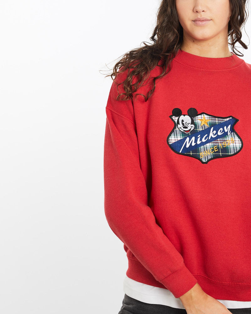 Vintage, 90s, Disney, Mickey, Mouse, Sweatshirt, The Real Deal, size medium, colour Red, newtown, sydney, australia, thrift store, opshop, preloved, secondhand, sustainable, retro, antique, 70s, 80s, 90s, 2000s, 00s, fashion, clothing, streetwear, trendy, garment, style, boutique, store, shop, archive, sale, cheap, best, top, Sweats and hoodies