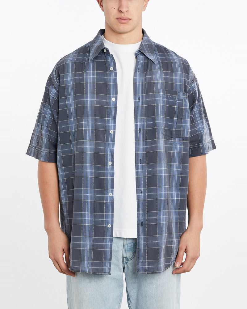 Vintage, Sean, John, Short, Sleeve, Button, Up, Shirt, The Real Deal, size double extra large, colour Navy, newtown, sydney, australia, thrift store, opshop, preloved, secondhand, sustainable, retro, antique, 70s, 80s, 90s, 2000s, 00s, fashion, clothing, streetwear, trendy, garment, style, boutique, store, shop, archive, sale, cheap, best, top, Shirts